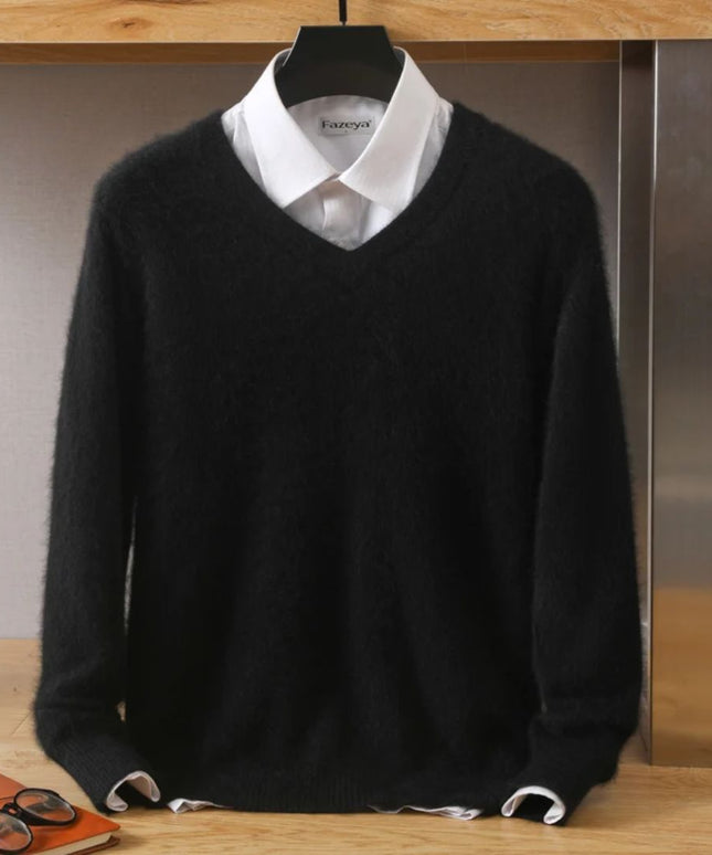 Męski sweter z dekoltem w serek ze 100% wełny