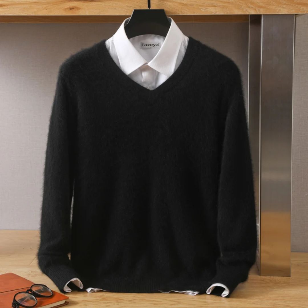 Męski sweter z dekoltem w serek ze 100% wełny