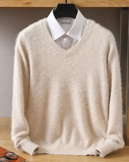 Męski sweter z dekoltem w serek ze 100% wełny