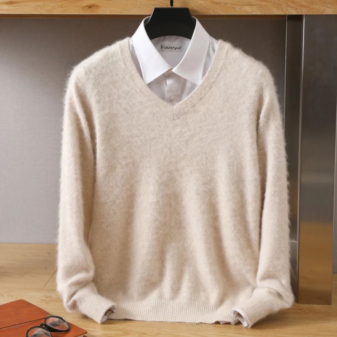 Męski sweter z dekoltem w serek ze 100% wełny