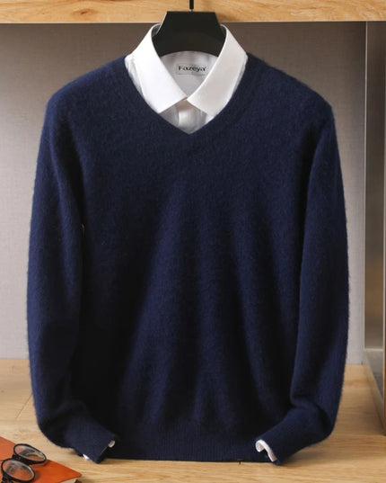 Męski sweter z dekoltem w serek ze 100% wełny