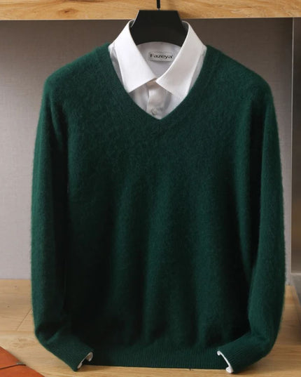 Męski sweter z dekoltem w serek ze 100% wełny