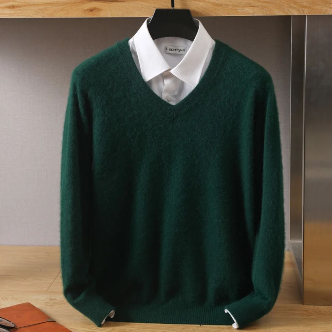 Męski sweter z dekoltem w serek ze 100% wełny