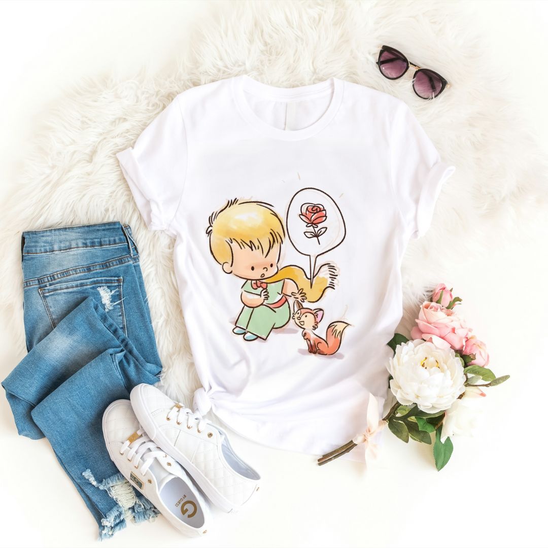 Damski T-shirt z rysunkowym motywem Małego Księcia