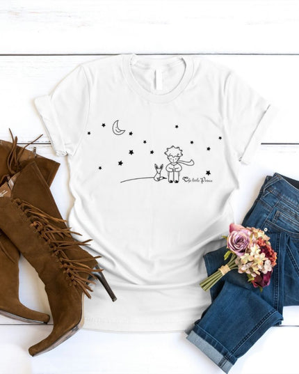 Damski T-shirt z delikatnym motywem Małego Księcia