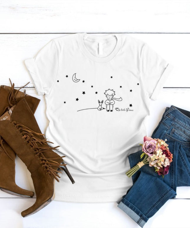 Damski T-shirt z delikatnym motywem Małego Księcia