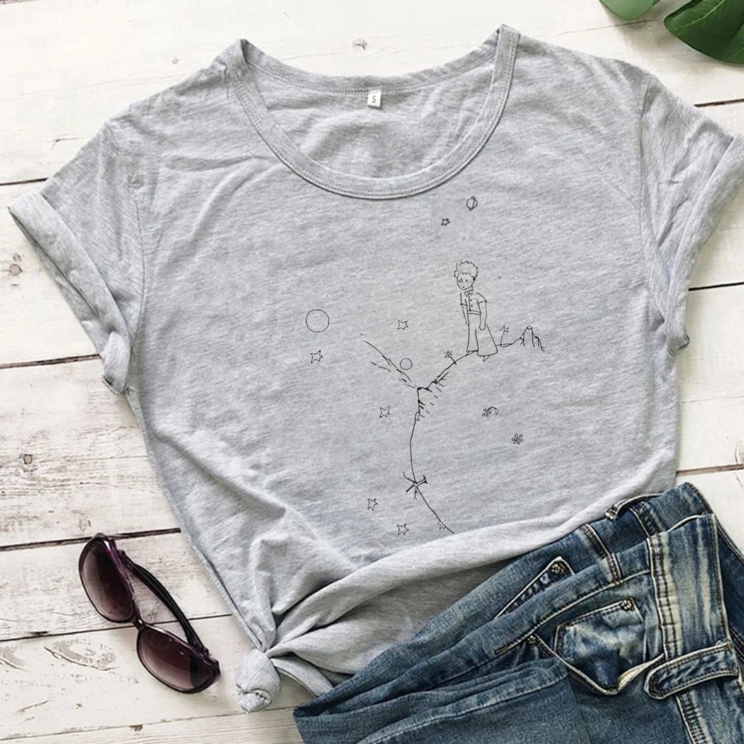 Damski T-shirt z delikatnym wzorem Małego Księcia