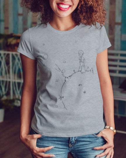 Damski T-shirt z delikatnym wzorem Małego Księcia