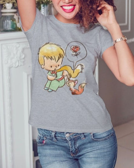 Damski T-shirt z rysunkowym wzorem Małego Księcia