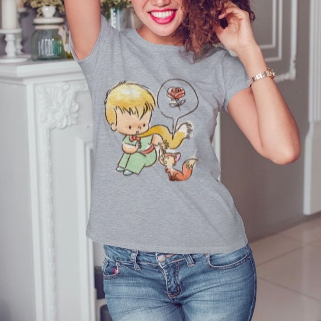 Damski T-shirt z rysunkowym wzorem Małego Księcia