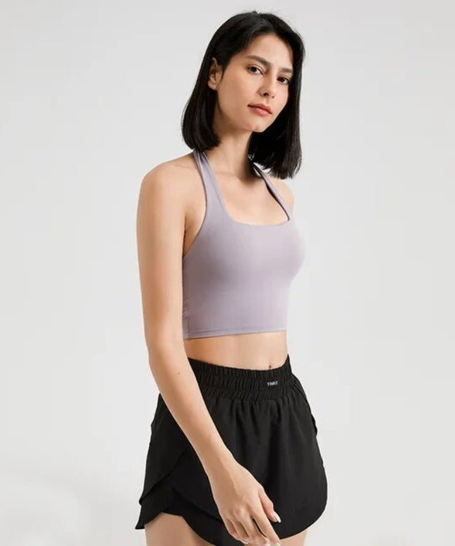 Sportowy top damski bez pleców z wyjmowanymi miseczkami