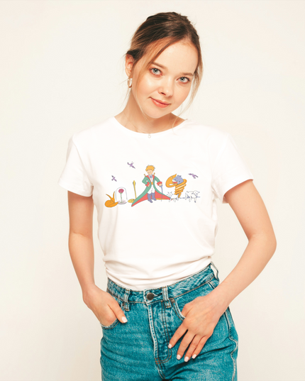 Damski T-shirt z kolorowym wzorem Małego Księcia