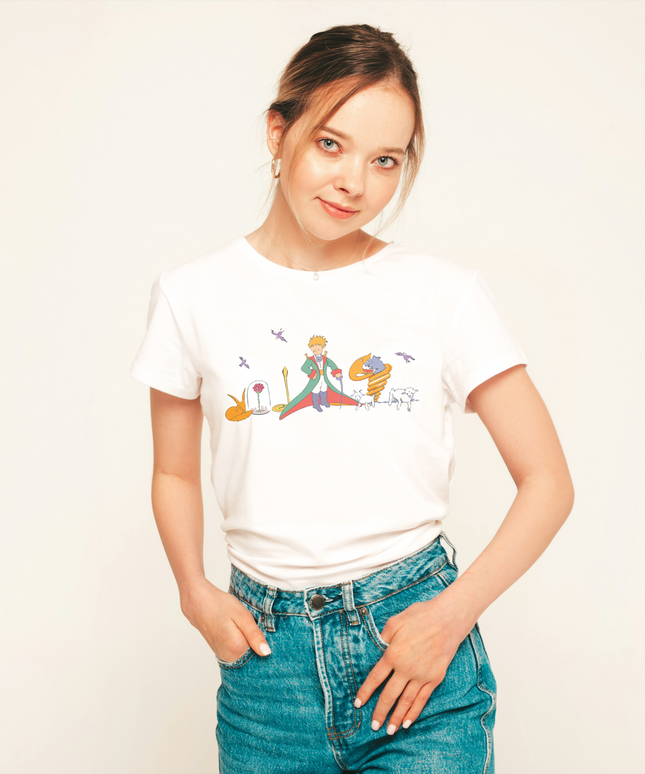 Damski T-shirt z kolorowym wzorem Małego Księcia