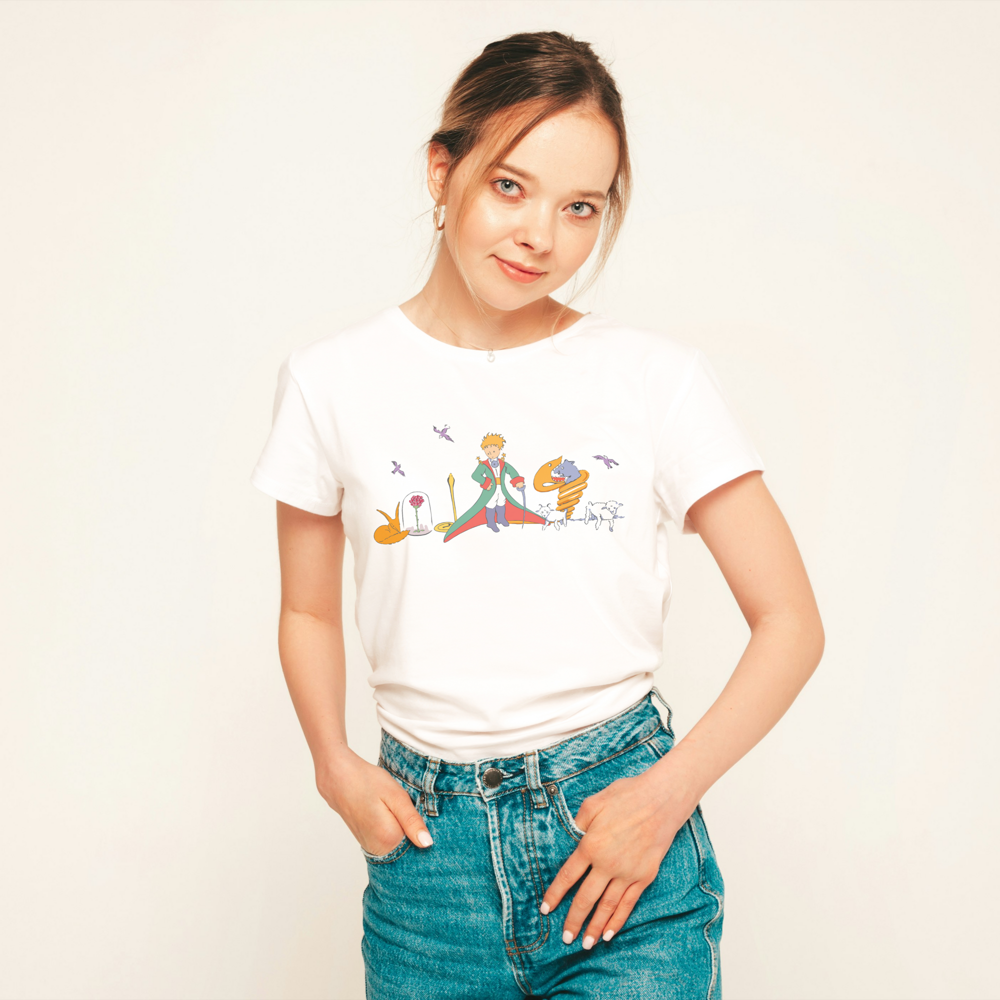Damski T-shirt z kolorowym wzorem Małego Księcia