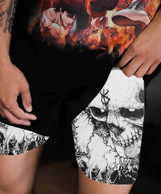 Sportowe spodenki męskie 2w1 z nadrukiem