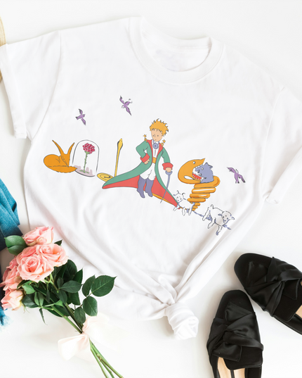 Damski T-shirt z kolorowym wzorem Małego Księcia