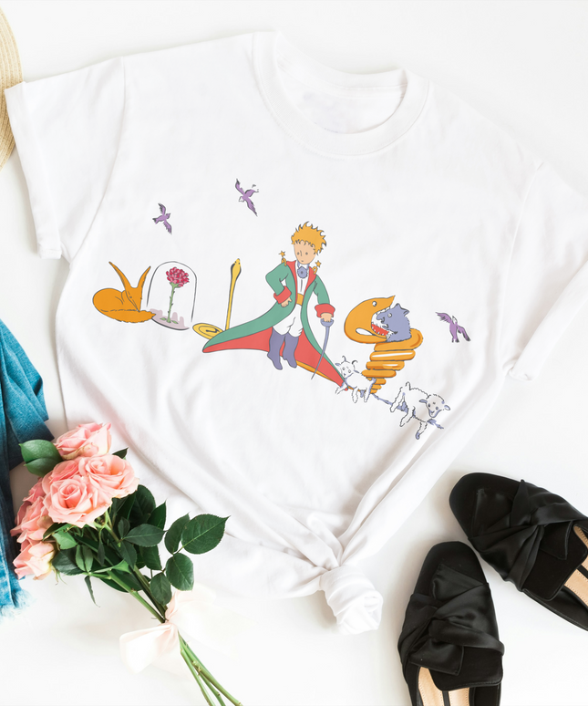 Damski T-shirt z kolorowym wzorem Małego Księcia