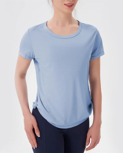Sportowa koszulka damska w jednolitym kolorze, z krótkim rękawem