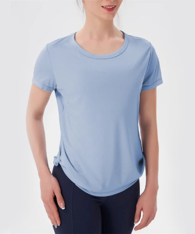 Sportowa koszulka damska w jednolitym kolorze, z krótkim rękawem