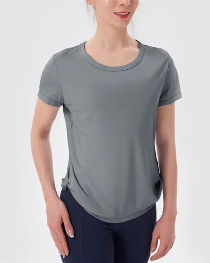 Sportowa koszulka damska w jednolitym kolorze, z krótkim rękawem