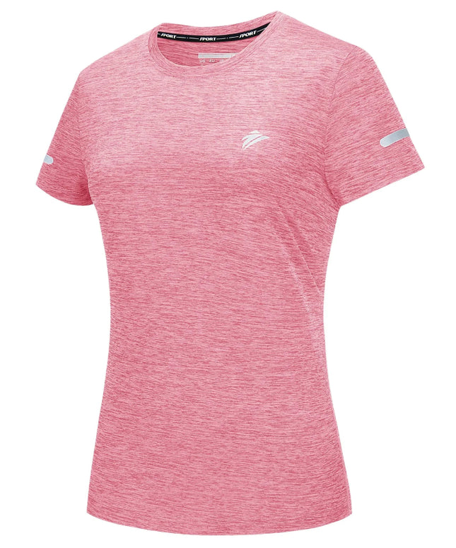 Sportowa koszulka damska z krótkim rękawem i odblaskiem na rękawie