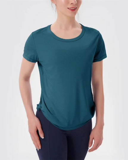 Sportowa koszulka damska w jednolitym kolorze, z krótkim rękawem