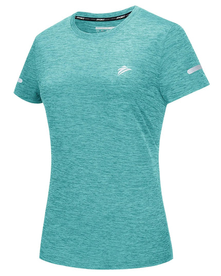 Sportowa koszulka damska z krótkim rękawem i odblaskiem na rękawie