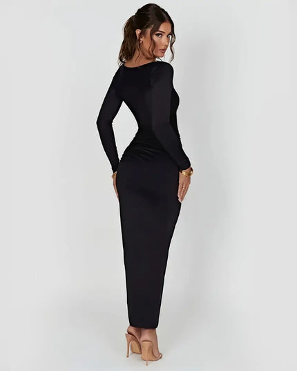 Sukienka maxi z rozporkiem na nogę i regulacją długości