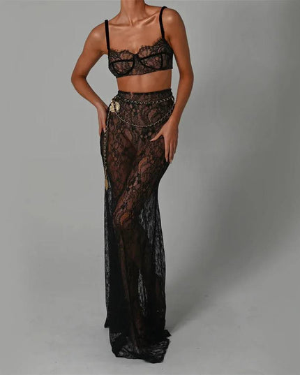 Koronkowy komplet damski ze spódnicą maxi