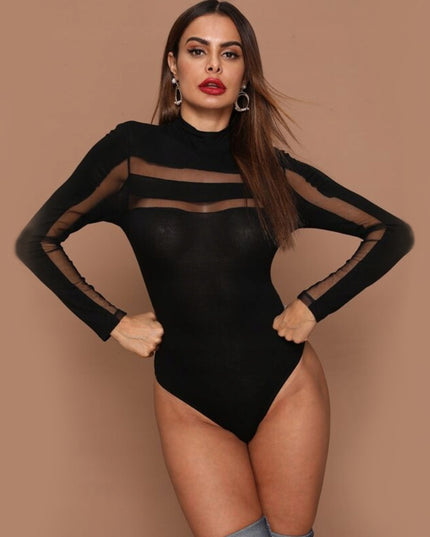 Body damskie z długim rękawem i siateczką