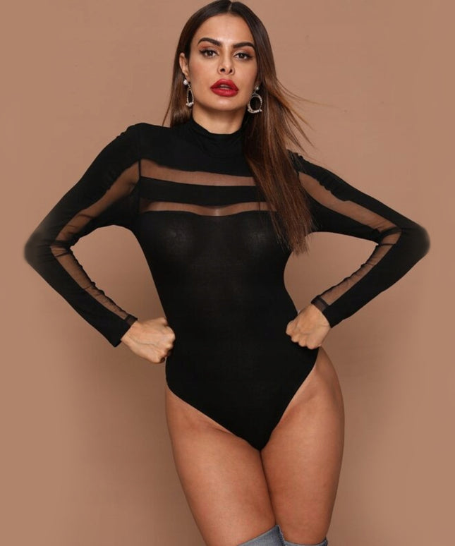 Body damskie z długim rękawem i siateczką