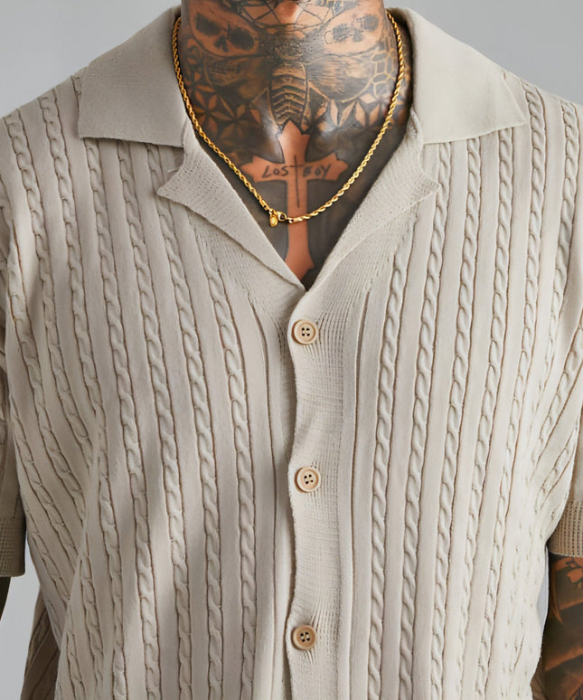 Męski dzianinowa button short-sleeved t-shirt