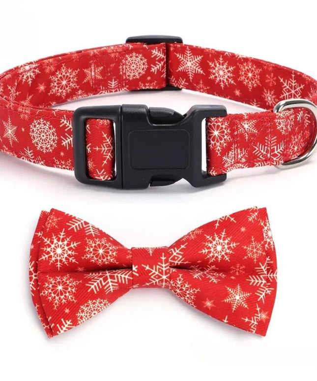 Obroża dla psa z kokardą i motywem świątecznym