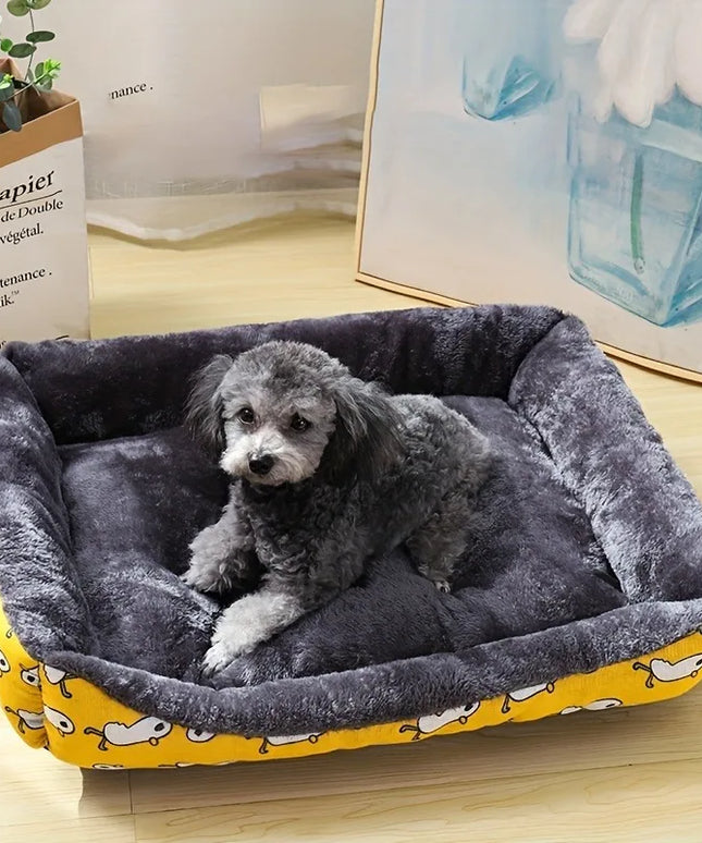 Pluszowe legowisko dla psa we wzorki