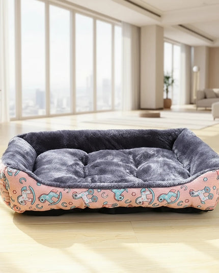 Pluszowe legowisko dla psa we wzorki