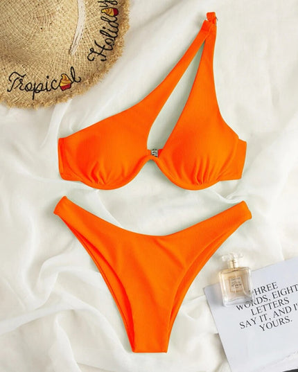 Dwuczęściowy strój kąpielowy bikini asymetryczny z fiszbinami