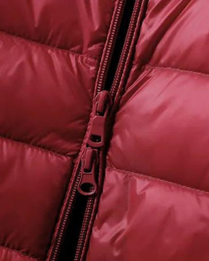 Długa damska pikowana kurtka zimowa z kapturem