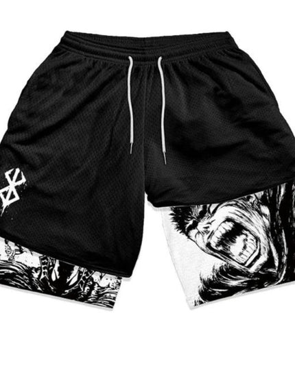 Sportowe spodenki męskie 2w1 z nadrukiem