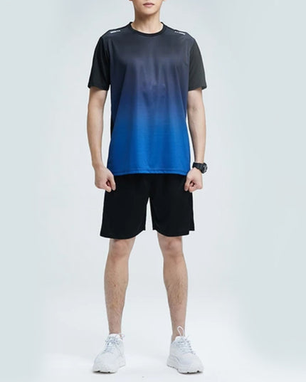 Sportowy komplet męski ze wzorem ombre - koszulka i spodenki