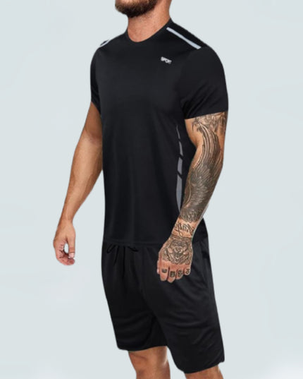 Sportowy komplet męski w jednolitym kolorze - koszulka i spodenki