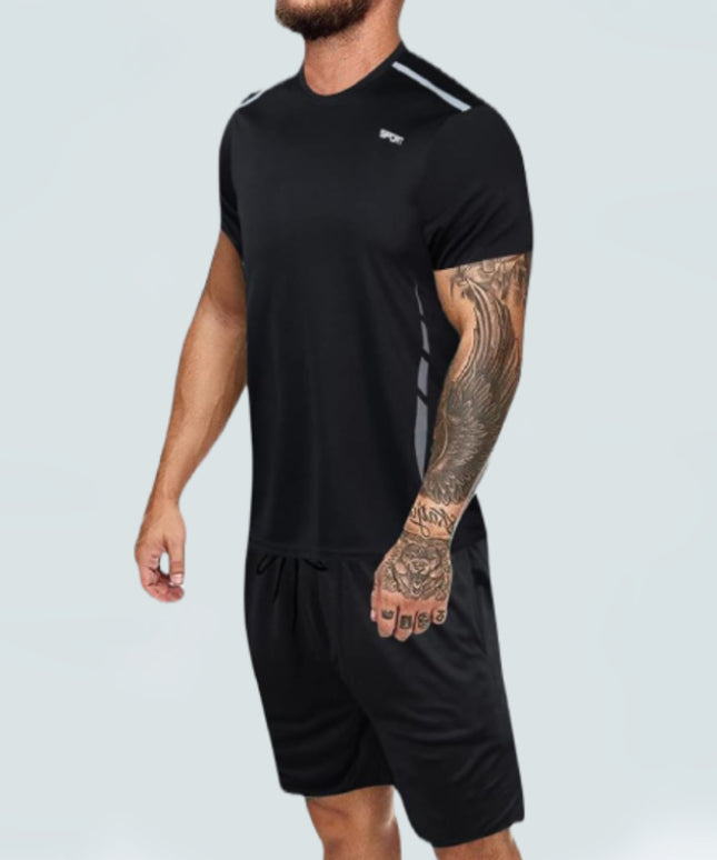 Sportowy komplet męski w jednolitym kolorze - koszulka i spodenki