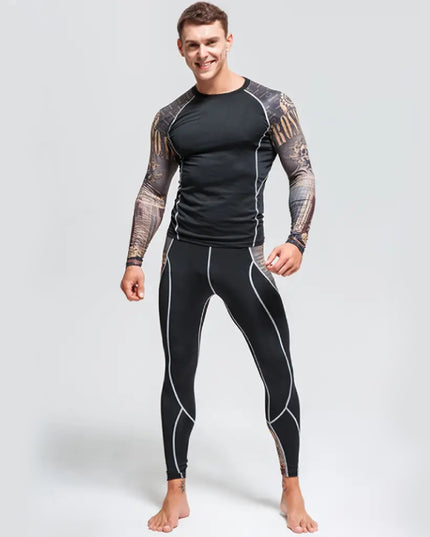 Sportowy komplet męski dopasowany - koszulka i legginsy