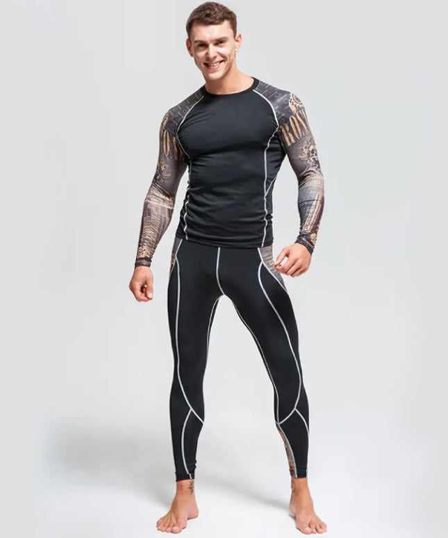 Sportowy komplet męski dopasowany - koszulka i legginsy