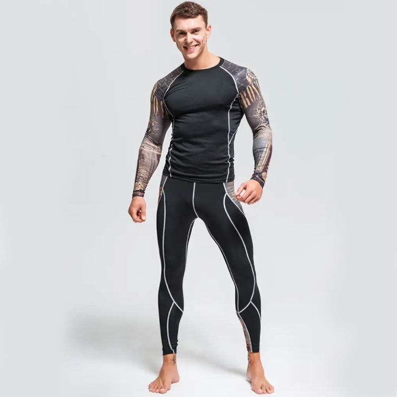 Sportowy komplet męski dopasowany - koszulka i legginsy