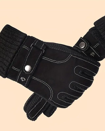 Rękawiczki męskie zimowe z białymi przeszyciami