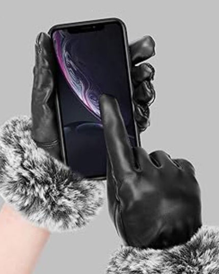 Rękawiczki damskie z ozdobnym futerkiem