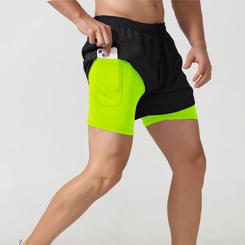 Sportowe spodenki męskie 2w1 z kieszeniami