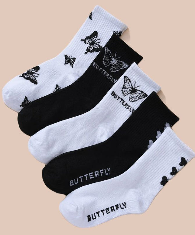 Skarpetki damskie za kostkę z motywem motyli 5 par
