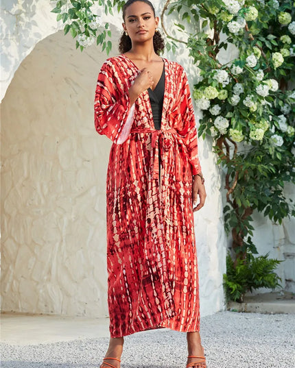 Długie kimono plażowe boho – narzutka damska na lato | Klenti