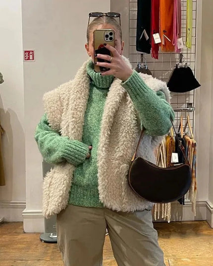 Kamizelka damska oversize ze sztucznego futra